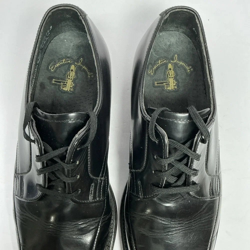 Executive Imperial Black Mens‎ US 6.5E Leather USA Apron Toe Derby Shoes 06201L3